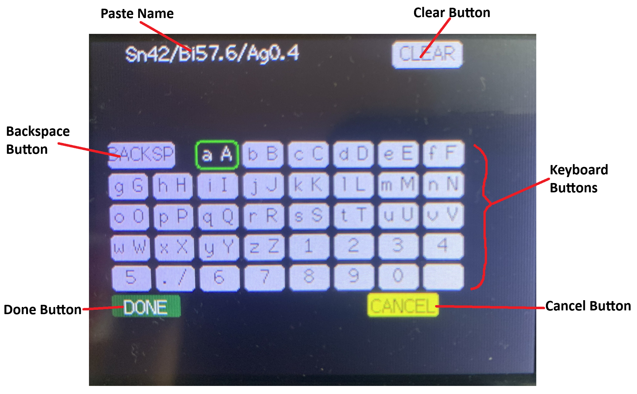 Solder Paste Name Screen